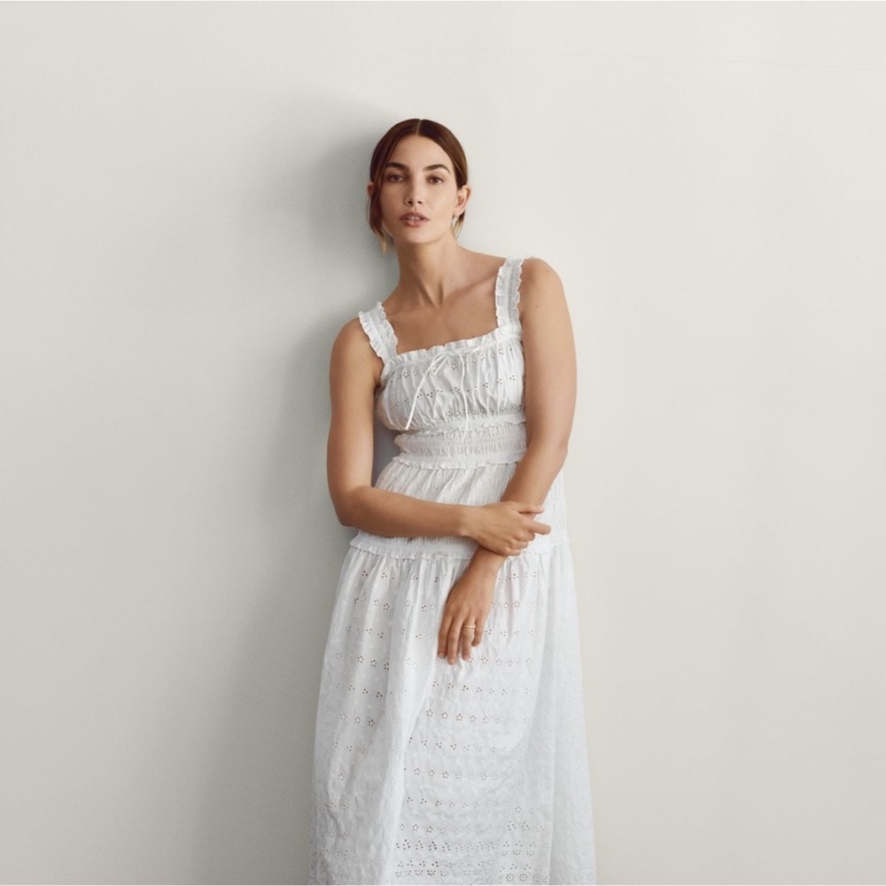 Doen x Gap White Eyelet Lace Cottagecore Coquette Maxi Smocked Dress Size Large